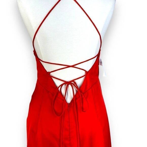 FAME & Partners Zarita Red Maxi Wrap Dress Matte Satin Glam Gown Strappy Slit 10 - Picture 6 of 10